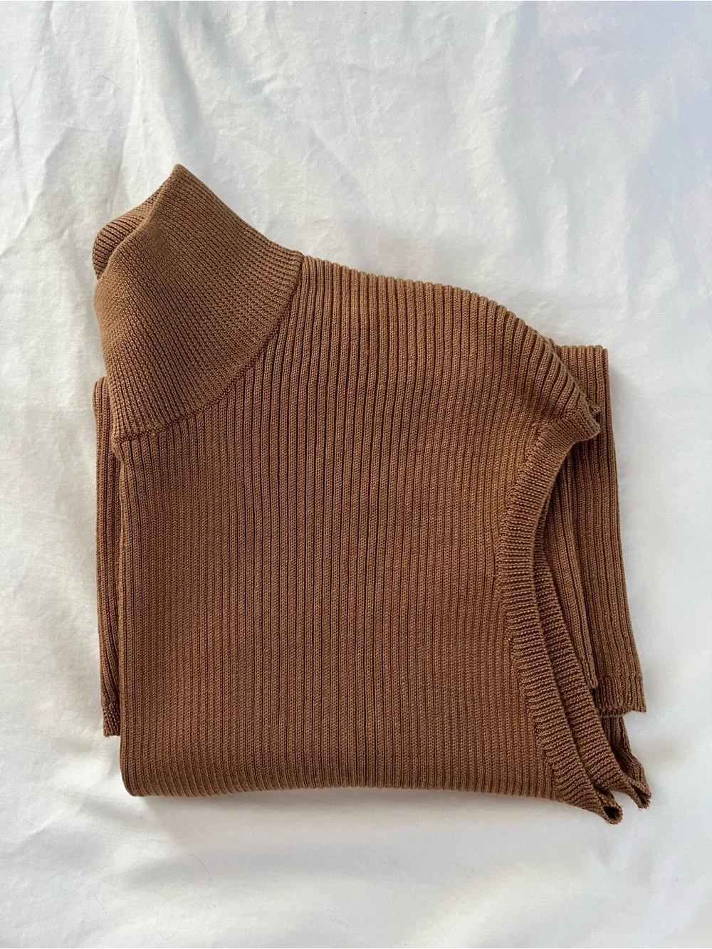 Coldwater Creek Silk Cotton Ribbed Mock Neck Sweater - Medium - Camel